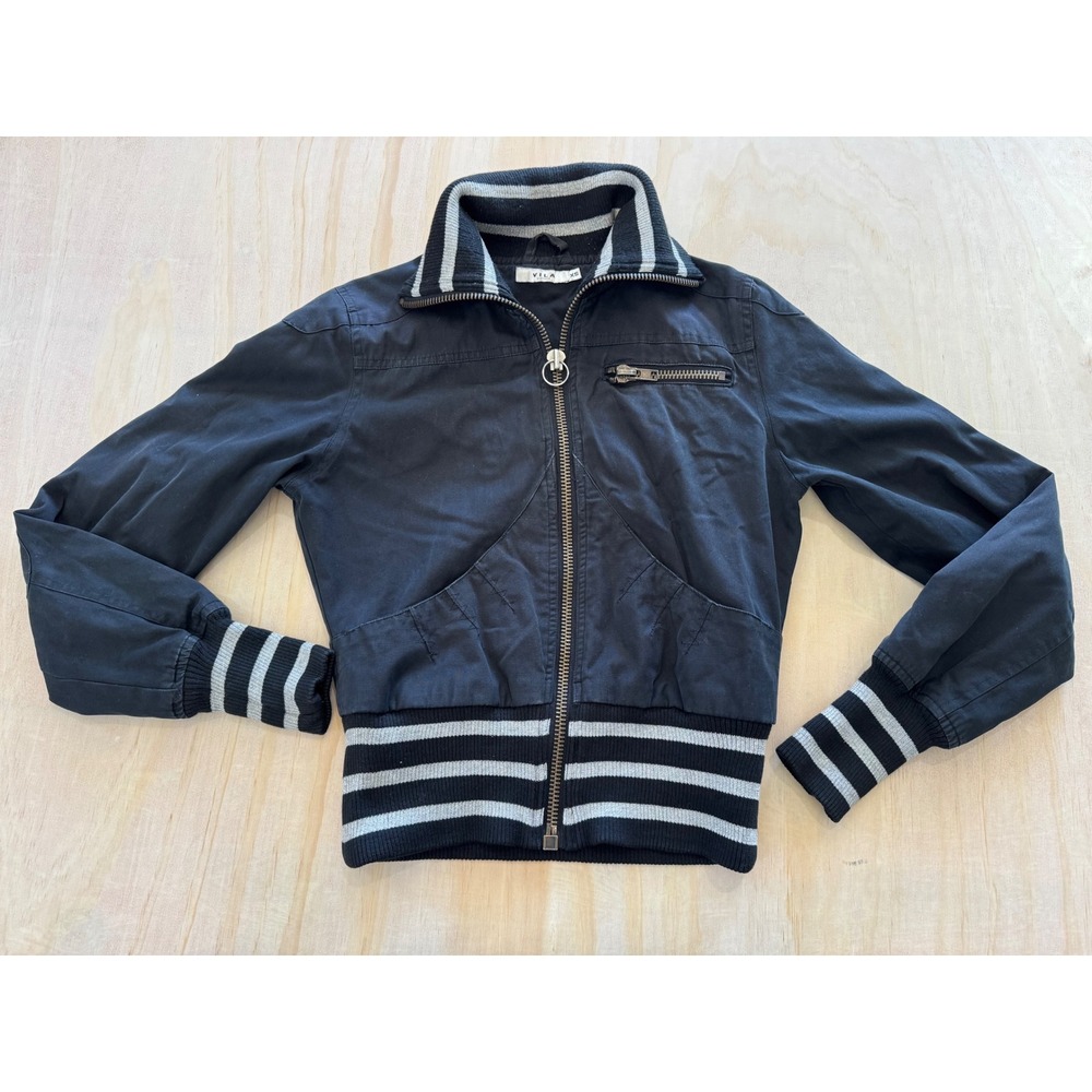 Vintage Y2K‎ VILA Cropped Moto Jacket Womens XS Graphic Back Indie Sleaze Street